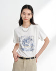EP YAYING Crew Neck Regular Shoulder Printed T-Shirt EGKEC5309AW