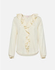 EP YAYING Elegant Charm Soft Relief Stretch Mulberry Satin Jacquard V-Neck Shirt