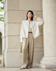 YAYING Silk Jacquard Crew-Neck Relaxed Long Sleeve Shirt
