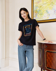 YAYING Silk-Cotton Printed Crew-Neck Short Sleeve T-Shirt