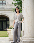 YAYING Silk-Cotton Wave Knit V-Neck Cardigan