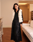 YAYING Ivory Fur Embellished Zip Vest