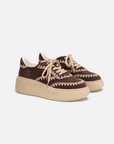 EP YAYING Shell-Embroidered Leather Slip-On Sneakers