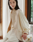 EP YAYING Blue Label Subtle Texture Mulberry Silk Shirt
