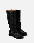EP YAYING Leather Ruched Stack Tall Boots
