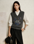 YAYING Wool Cashmere Embroidered V-Neck Vest EPLAG9001A