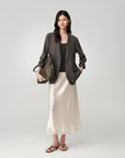 Triacetate Mock Two-Piece Collarless Blazer Jacket