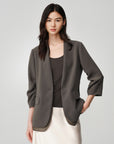 Triacetate Mock Two-Piece Collarless Blazer Jacket