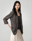 Triacetate Mock Two-Piece Collarless Blazer Jacket