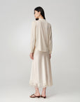 Serene Tone Quality Wardrobe Stretch Mulberry Satin Jacquard Mandarin Collar Silk Top
