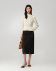 Silk Double-Face Satin Micro-Pleat Mandarin Collar Top