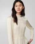 Silk Double-Face Satin Micro-Pleat Mandarin Collar Top