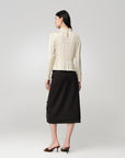 Silk Double-Face Satin Micro-Pleat Mandarin Collar Top