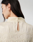 Silk Double-Face Satin Micro-Pleat Mandarin Collar Top