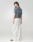 EP YAYING Fair Isle Vintage Jacquard Short-Sleeve Knit Top