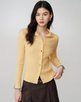 EP YAYING Colorful Button Ribbed Stand-Collar Cardigan