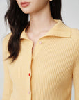 EP YAYING Colorful Button Ribbed Stand-Collar Cardigan