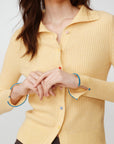 EP YAYING Colorful Button Ribbed Stand-Collar Cardigan