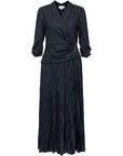 EP YAYING Blue V-Neck Pleated Dress