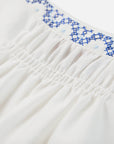 Silk-Cotton Blend Embroidered Three-Quarter Lantern Sleeve Round-Neck Shirt