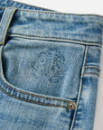 EP YAYING Rhinestone Cotton High-Waist Straight-Leg Jeans