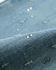 EP YAYING Rhinestone Cotton High-Waist Straight-Leg Jeans