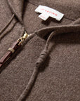 EP YAYING Brown Zip Cashmere Hooded Knit Jacket