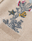 YAYING Oatmeal Embroidered Wool Cashmere Cardigan