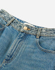 EP YAYING Sophisticated High-Waist Cotton Jacquard Blue Jeans