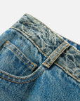 EP YAYING Sophisticated High-Waist Cotton Jacquard Blue Jeans
