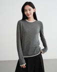 EP YAYING Slub Yarn Round Neck Knit Top