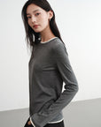 EP YAYING Slub Yarn Round Neck Knit Top