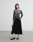 EP YAYING Blue Label Mulberry Silk Velvet Fishtail Skirt