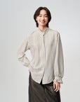 EP YAYING Green Stripe Ruffle Collar Blouse