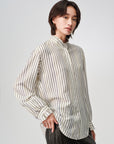 EP YAYING Green Stripe Ruffle Collar Blouse