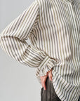 EP YAYING Green Stripe Ruffle Collar Blouse