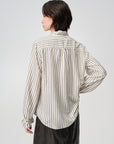EP YAYING Green Stripe Ruffle Collar Blouse