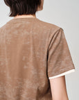 Baked Dye Stretch Cotton Embroidered Gradient Color-Block Short Sleeve Top