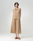 Sandy Mocha Cool Sleeveless Silk Embroidered Collar Sleeveless Top