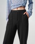 EP YAYING High-Waist Slim Wool-Cotton Brushed Black Pants