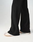 EP YAYING High-Waist Slim Wool-Cotton Brushed Black Pants