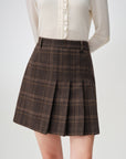 EP YAYING Wool A-Line Brown Plaid Tweed Mini Skirt