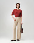 EP YAYING Cotton-Stretch Relaxed Straight-Leg Pants