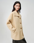 EP YAYING Camel Wool Old-Money Relaxed Mid-Length Coat