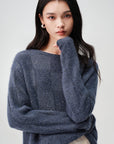 EP YAYING Wool-Cashmere Plaid Oversized Pullover Sweater