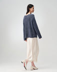 EP YAYING Wool-Cashmere Blend Plaid Knit Sweater