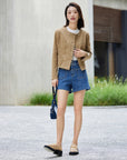 EP YAYING Vintage Cotton Linen Denim Shorts