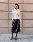 EP YAYING Textured PU Leather Midi Skirt