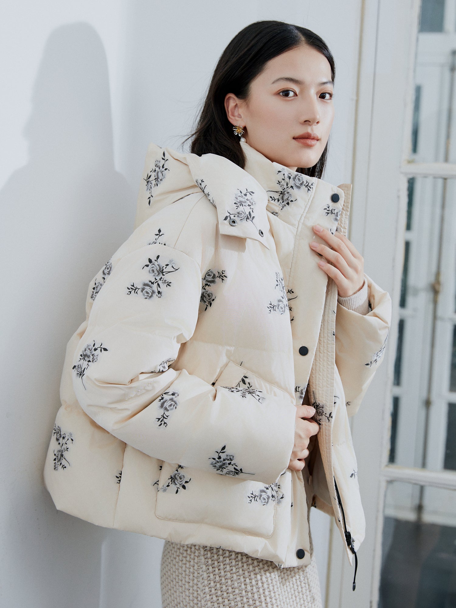 EP YAYING Chinese style hooded down jacket EGIIAY123AM