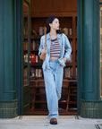 EP YAYING Rhinestone Embellished Denim Shirt